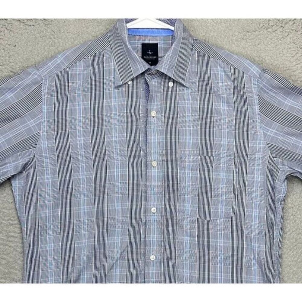 Tailorbyrd Shirt Adult Medium Blue Plaid 2 Ply Yarn Long Staple Button Up Mens
